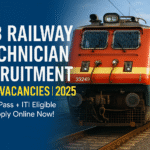 Indian Railways electric locomotive promoting RRB Railway Technician Recruitment 2025 with 6,238 vacancies for ITI and 10th pass candidates.
